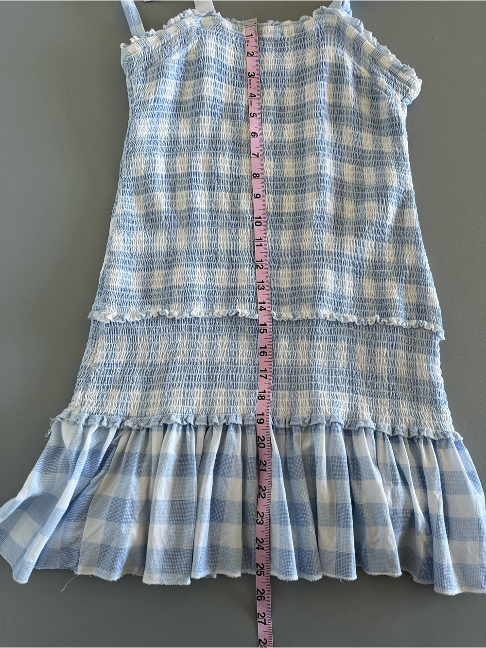 Japna Smocked Gingham Tie-Strap Mini Dress Blue & White S - Picture 10 of 11